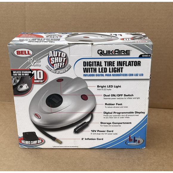 Bell Quik Aire Digital Tire Inflator with LED Light 83405-8 12 Volt 150 PSI New - Picture 2 of 11